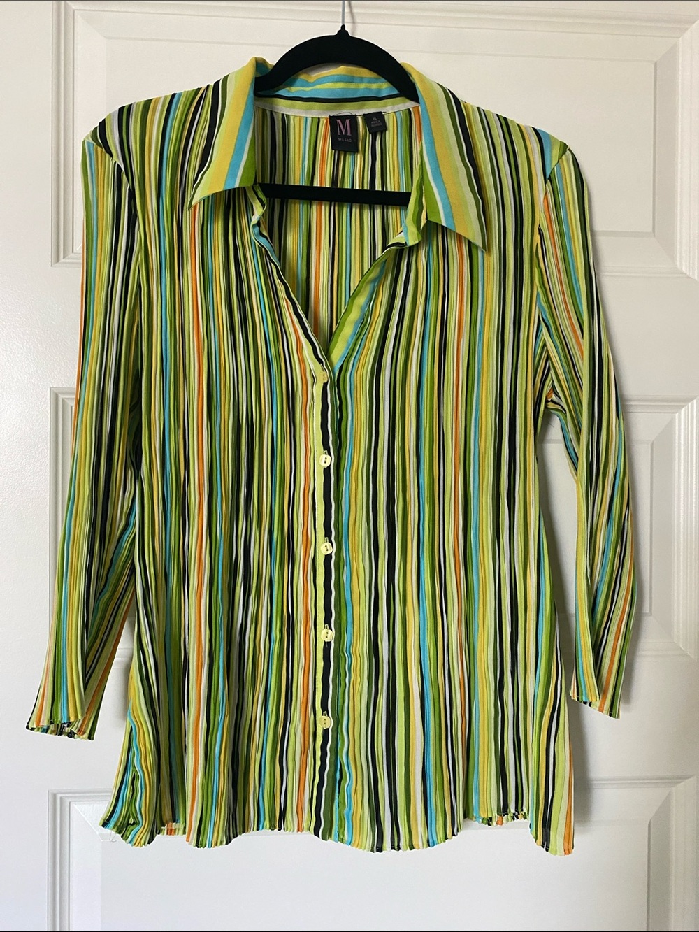 90s y2k Milano Green Multi-Stripe Button Down Shirt